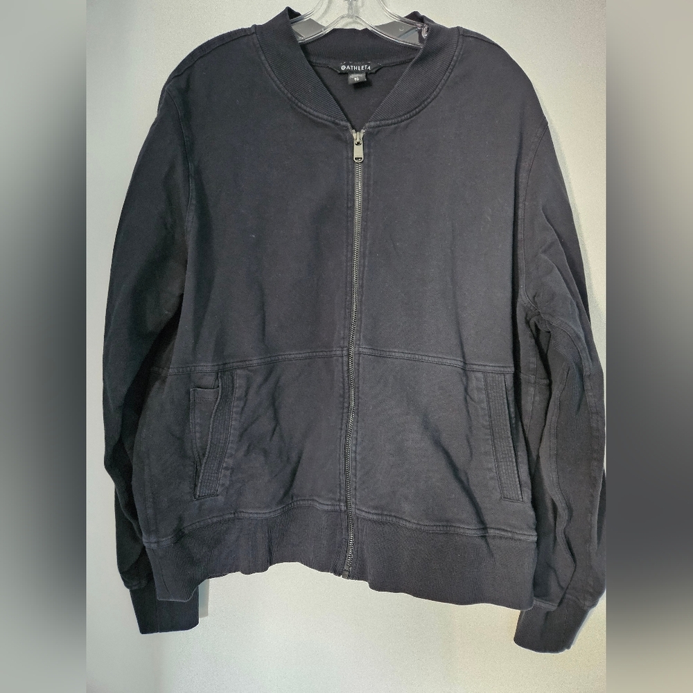 Athleta Farallon Full Zip Bomber Jacket BLACK Women's Size XL